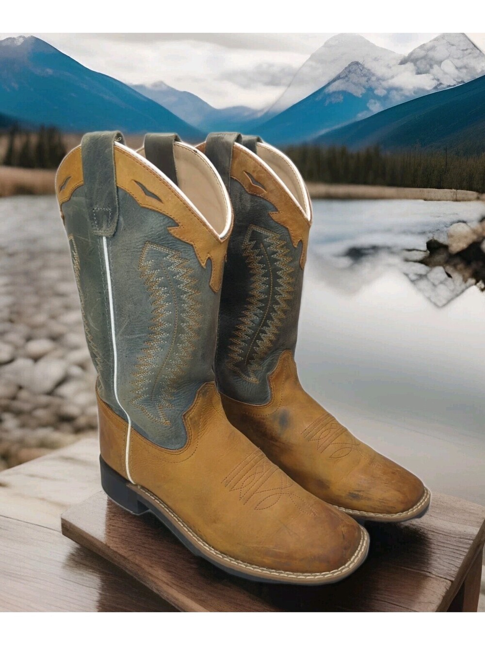 Cody James Brown & Green Square Toe Western Cowboy Boots Mens Boys 5 / Womens 6